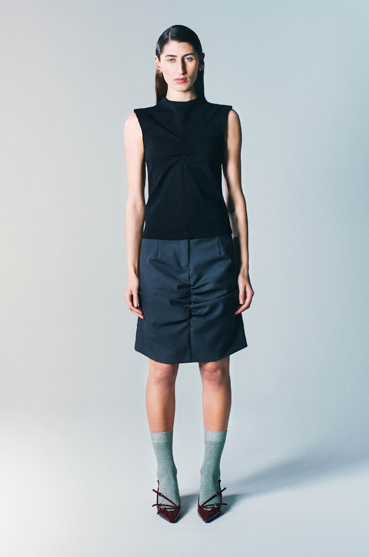 GATHERED SUIT SKIRT